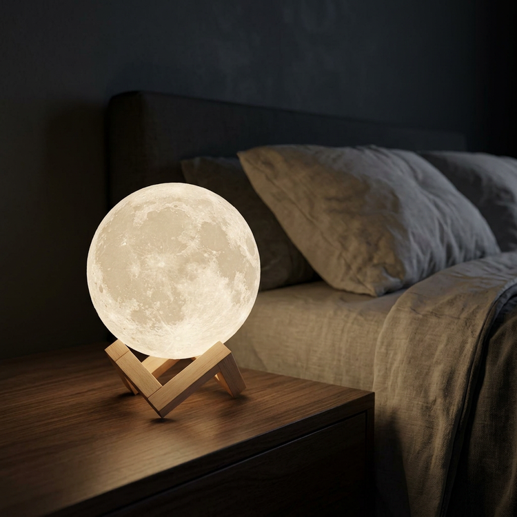 Moon lamp bedside scene